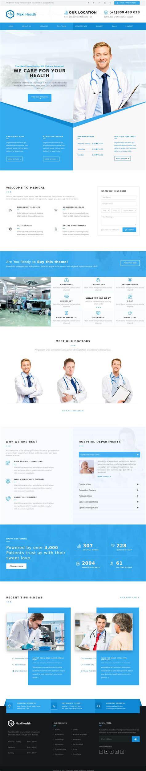 医院网站设计模版，蓝色医疗网站制作-17素材网