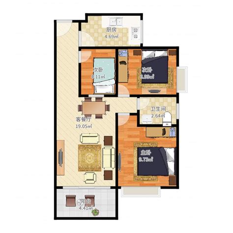 两室两厅平面效果图,两室两厅平面图,两室两厅图纸_大山谷图库