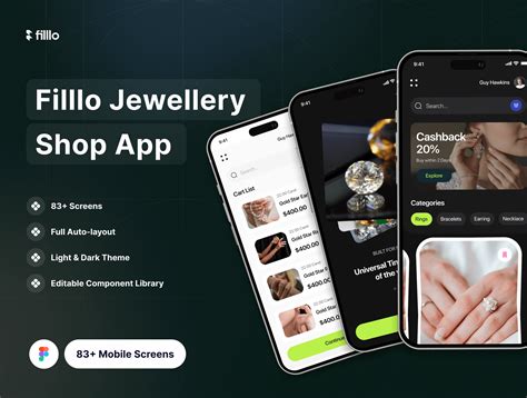 珠宝店应用程序UI套件移动应用程序模板素材Filllo Jewellery Shop App UI Kit - 设计口袋
