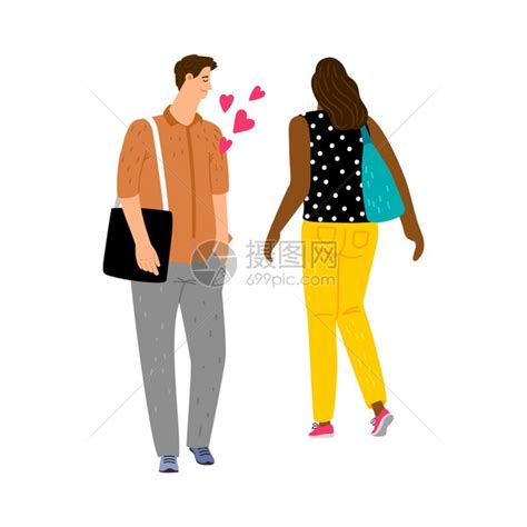 一见钟情概念男的爱上了街矢量插图的女孩插画图片下载-正版图片306552567-摄图网