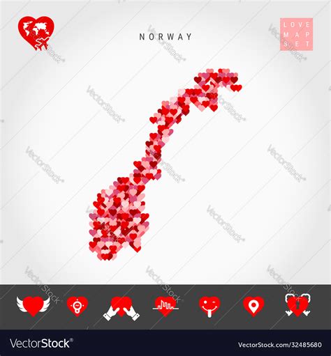 I love norway red hearts pattern map Royalty Free Vector