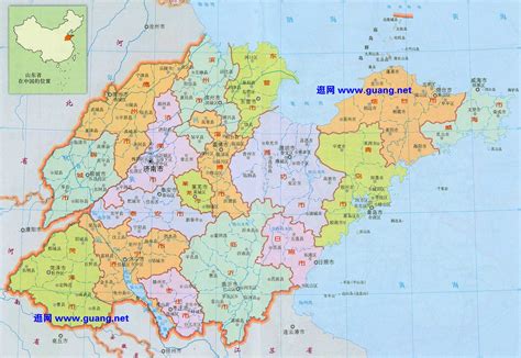 山东省7个沿海城市地势图：青岛、威海、烟台、潍坊、东营、日照
