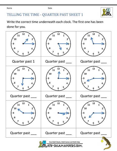 Clock Worksheet - Quarter Past and Quarter to