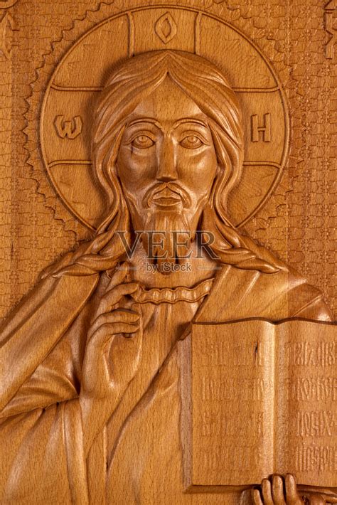 耶稣基督祝福木雕插画图片素材_ID:425397289-Veer图库
