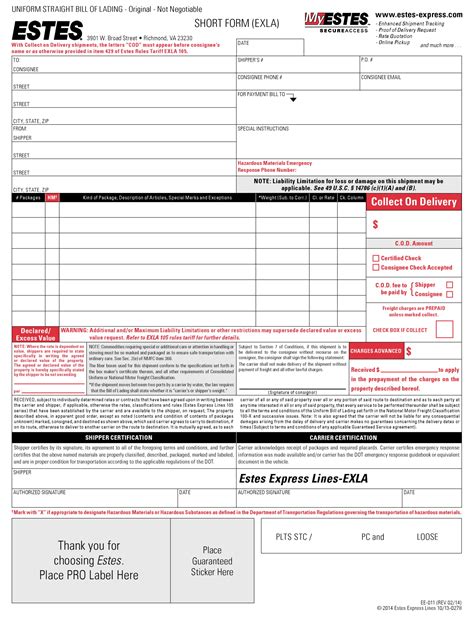 Printable Bill Of Lading Form - Printable Form 2024