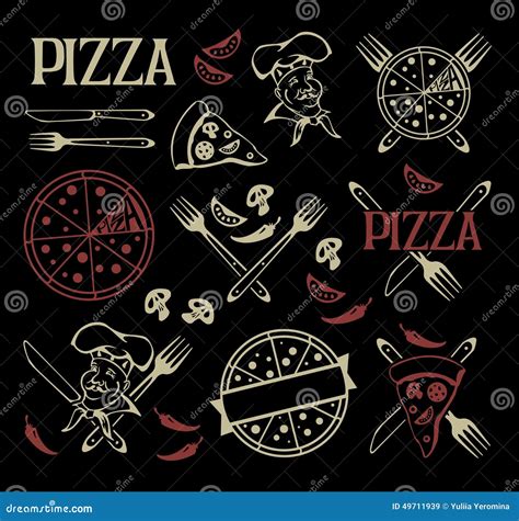 Pizza Icons, Labels, Logos, Symbols And Design Elements Cartoon Vector ...