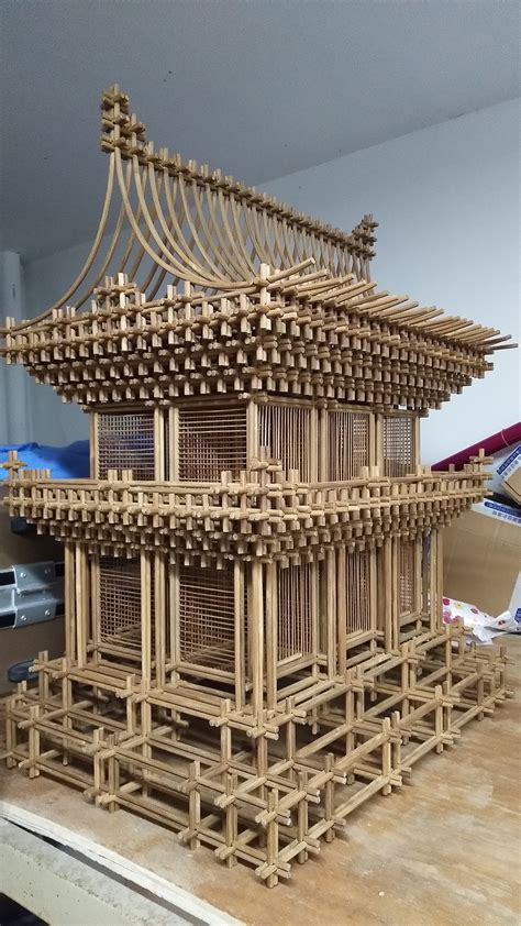 自己制作古建筑模型,手工筷子制作古建筑,建筑模型制作程_大山谷图库