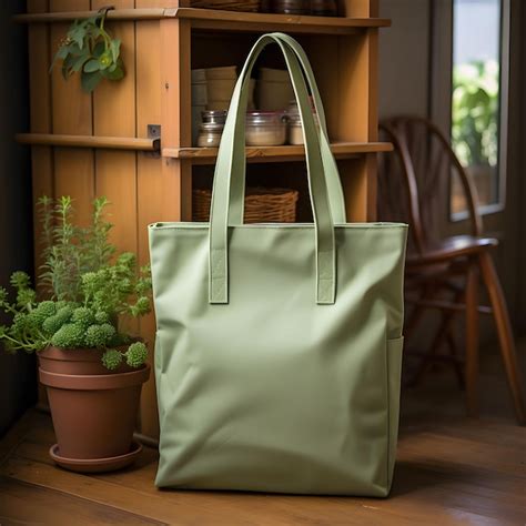 Maqueta de bolso tote liso de algodon verde | Foto Gratis