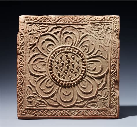 唐 莲纹方砖(正面) 韩国国立中央博物馆藏-古玩图集网