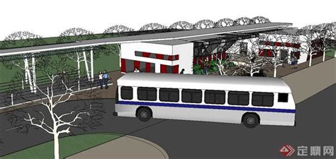 公交车始发站台设计方案SU精致设计模型