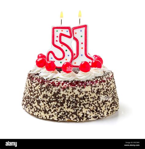 Birthday cake with burning candle number 51 Stock Photo - Alamy