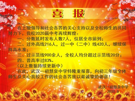 2020中考成绩喜报 - 武汉市第一初级中学 - 武汉教育云
