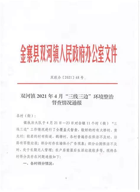 双河镇2021年4月份“三线三边”环境督查情况通报_金寨县人民政府