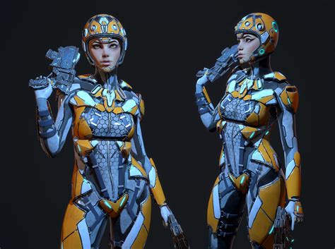 美女盔甲士兵3D模型_科幻角色模型下载-摩尔网CGMOL
