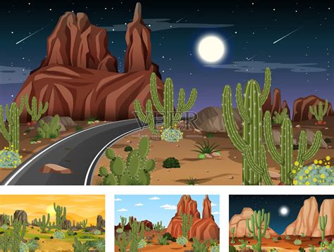 四种不同的沙漠森林景观场景插画图片素材_ID:408580750-Veer图库