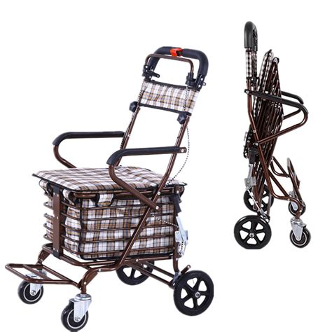 老年人代步车可坐可推四轮买菜拉车座椅折叠助步购物车户外手推车 | 伊范儿时尚