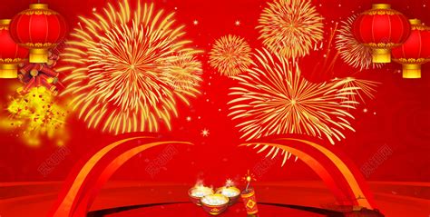 红色烟花灯笼新年节日背景免费下载 - 觅知网