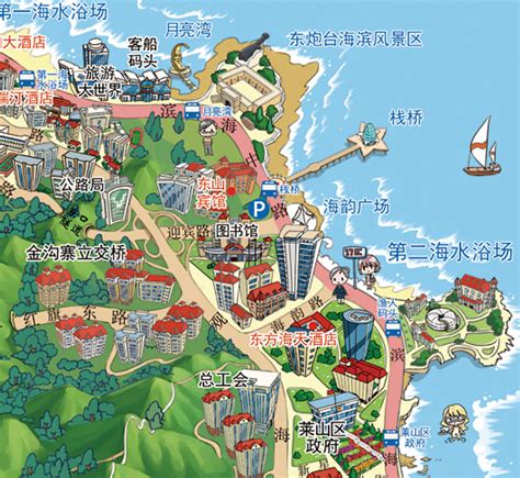 手绘地图，烟台地图，手绘建筑，旅游导览图，手绘城市，烟台，城市风貌图，烟台手绘地图，旅游地图|插画|商业插画|喵小爪儿 - 原创作品 - 站酷 ...