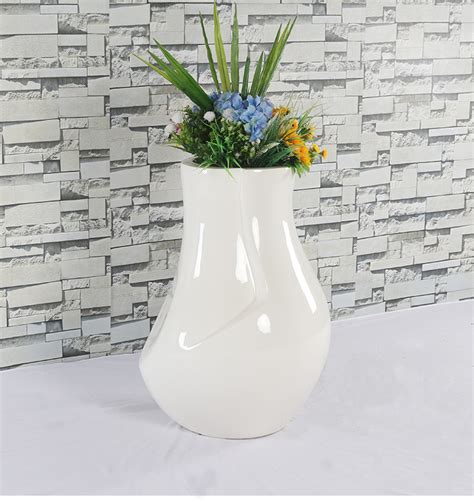 玻璃钢银灰色圆形落地大花瓶简约现代家居样板间软装饰品花器摆件-淘宝网