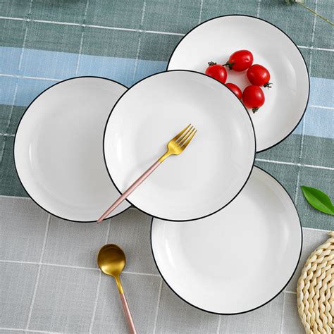 简约黑线菜盘子欧式陶瓷餐具盘子菜盘碟子单个创意网红北欧风餐盘_虎窝淘