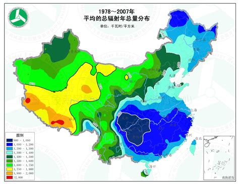 中国年均年太阳能辐射分布图