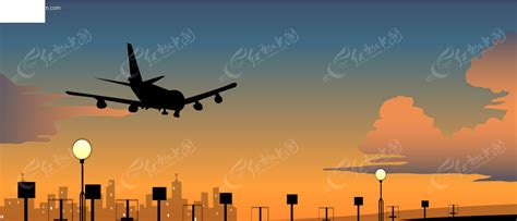 降落的飞机主题插画图片-千库网