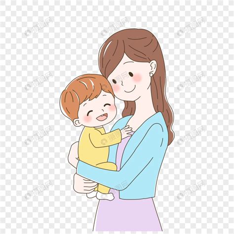 卡通妈妈抱着孩子免抠图素材图片免费下载-千库网