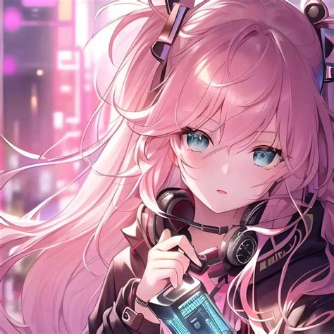 甜美女生头像带耳机动漫