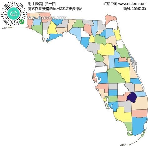 彩色佛罗里达州矢量地图EPS素材免费下载_红动中国