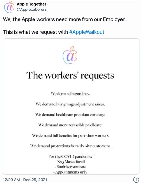 数十名苹果员工在平安夜罢工 要求改善工作条件_凤凰网