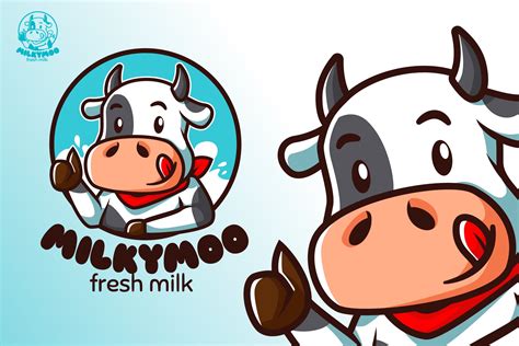 卡通奶牛美食品牌Logo商标设计模板 MilkyMoo – Mascot & Esport Logo-变色鱼