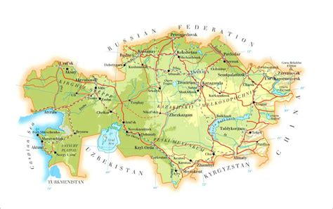 哈萨克斯坦地图英文版 - 哈萨克斯坦地图 - 地理教师网