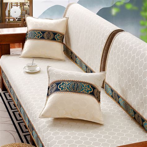 新中式沙发垫四季通用防滑坐垫实木沙发套罩高档雪尼尔座垫盖布-淘宝网
