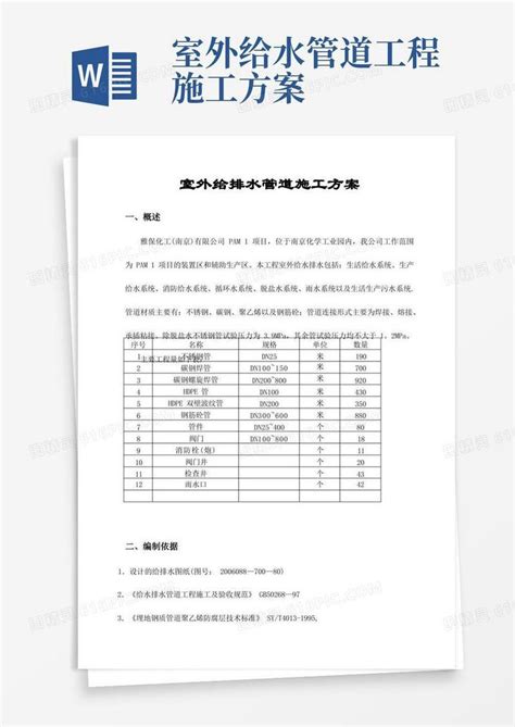 室外给排水管道施工方案word模板免费下载_编号z65awn87g_图精灵