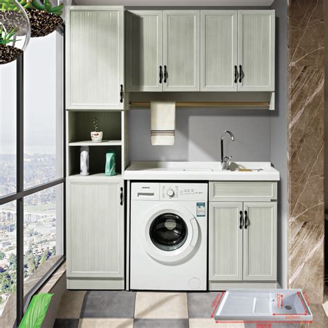 阳台柜洗衣机柜组合一体石英石带搓板滚筒太空铝洗衣柜洗衣池厂家-阿里巴巴