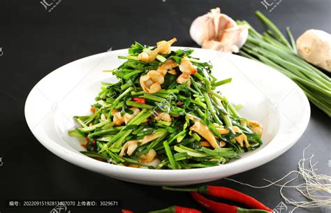 韭菜炒贝,中国菜系,食品餐饮,摄影,汇图网www.huitu.com