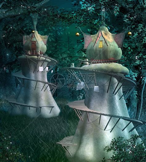 黑暗而美妙的森林中的精灵幻想小镇插画图片下载-正版图片503350889-摄图网