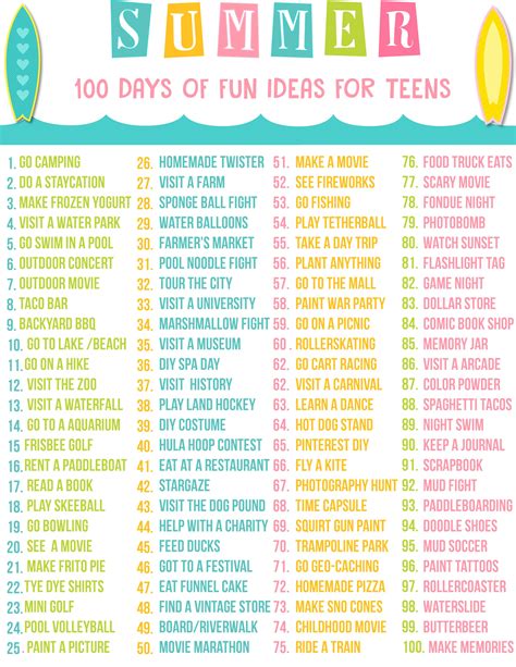 Teen Summer Bucket List - Mooshu Jenne