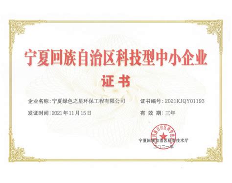 宁夏回族自治区科技型中小企业证书_宁夏绿色之星环保工程有限公司