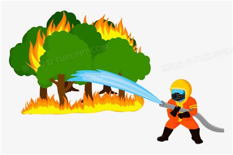 卡通手绘消防员灭森林大火场景免抠元素PNG图片素材下载_森林PNG_熊猫办公