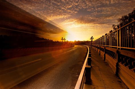long exposure, Road, Street, Sunset, Clouds, Fence Wallpapers HD ...