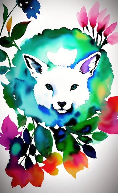 Premium Photo | A watercolor painting of a fox in a flower wreath.