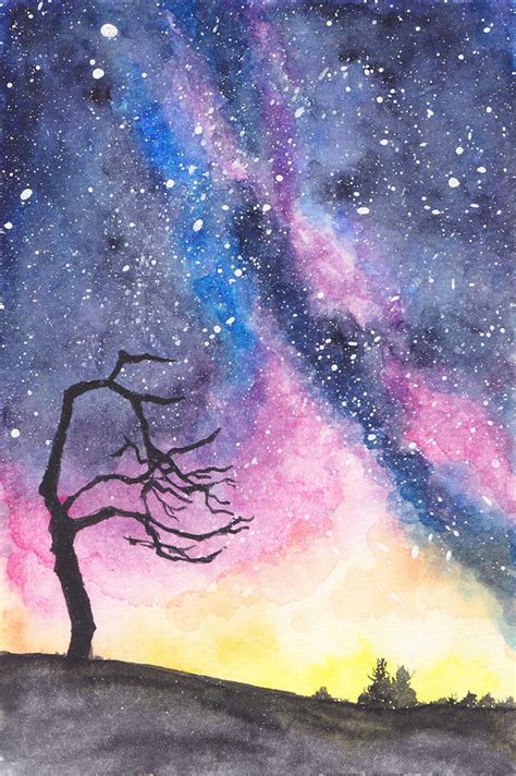 唯美有意境的星空水彩画专辑 浪漫的夜晚星空水彩画手绘教程 夜晚的天空[ 图片/43P ] - 才艺君