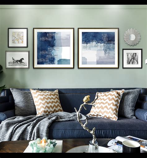 北欧装饰挂画沙发背景墙创意几何现代简约壁画三联画客厅新家装饰-美间设计