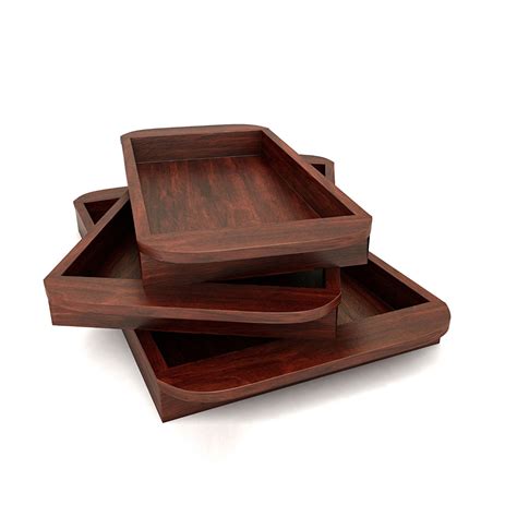 Solid Wood Serving Tray Set of 3 U Shape Trays With Handles - Mahogany ...