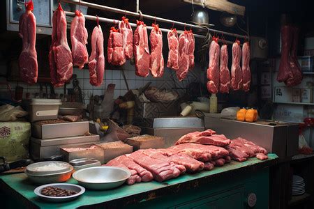 售卖新鲜猪肉的摊位高清图片下载-正版图片600468165-摄图网