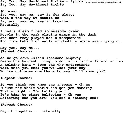 Old Time Song Lyrics for 52 Say You Love Me