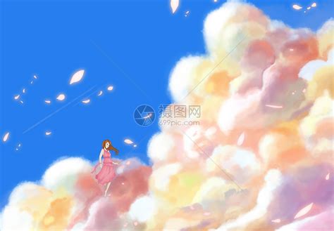 云朵中跳舞的女孩插画图片下载-正版图片400086685-摄图网
