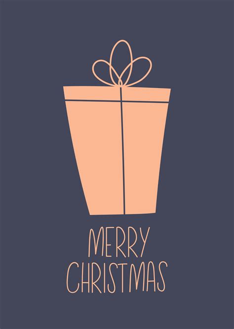 Hand drawn Christmas card with gift box and lettering. Vector simple ...