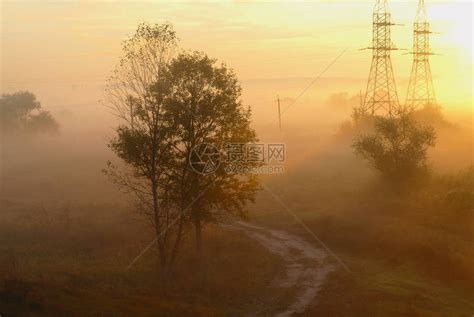 秋天自然的晨雾背景中的橙色日出光高清图片下载-正版图片505596923-摄图网